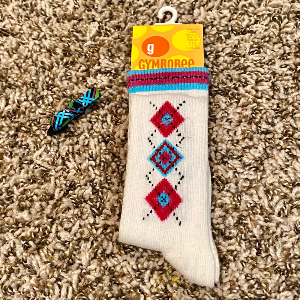 NEW Gymboree Vintage Head of Class Argyle Knee Socks & Hair Barrette 24mo -3T